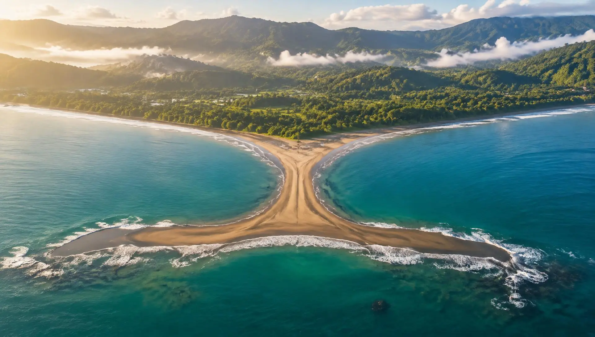 Aerial view of the whale-tail beach at Uvita, Costa Rica